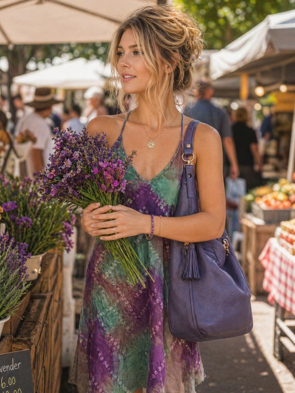 Blue Sky Boho Purple and Green Tie-Dye Midi Dress Size M Cottagecore